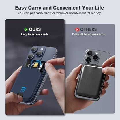 QYQBOON Magnetic Wallet for iPhone - Mag-Safe Wallet Lightweight Magnetic Phone Stand Adjustable Leather Card Holder for iPhone 17/16/15/14/13/12 Series, Not for Mini (Dark Blue) - color: Dark Blue