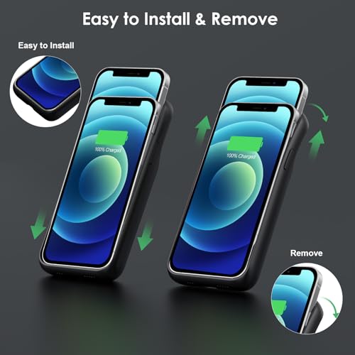 Battery Case for iPhone 12/12 Pro,[2025 Upgraded] 10800mAh Ultra-Slim Portable Extended Charger Case Cover for iPhone 12/12 Pro Charging Case (6.1 Inch)-Black - color: Black