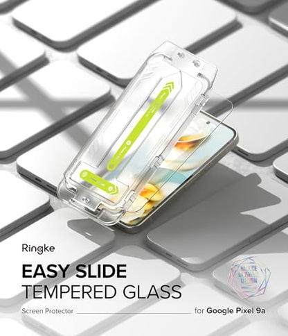 Ringke for Google Pixel 9a Screen Protector [Easy Slide, 2 Pack] | Easy Installation with Alignment Tool, Case Friendly Premium 9H Hardness Tempered Glass - size: Pixel 9a