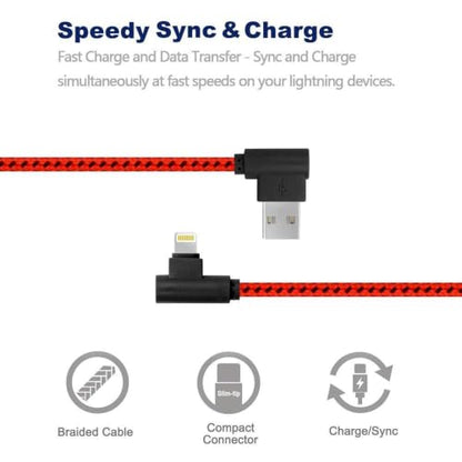 OCEEK 3Pack (3/6/10FT) USB A to Lightning Cable Right Angle [MFi Certified] - color: 3Pack red-black