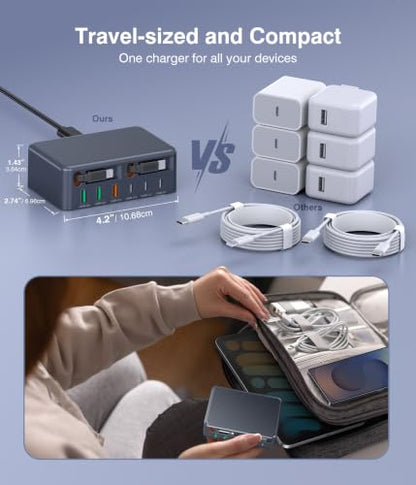 8-in-1 Retractable USB C Charger Charging Station Hub for Multiple Devices - color: Grey