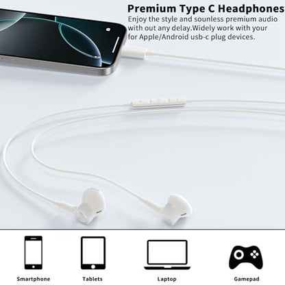 USB C Earbuds Wired Headphone for iPhone 18 Pro Max 17 16 17e,White - color: White