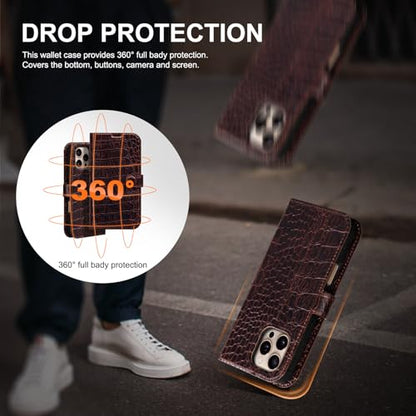 Leather Case Compatible with iPhone 16 Pro Max Wallet 6.9" | Genuine Leather 2-in-1 Magnetic Detachable Shockproof,Flip Folio Cover with Card Slot,Wireless Charging RFID Blocking - color: Brownness, size: 16 Pro Max