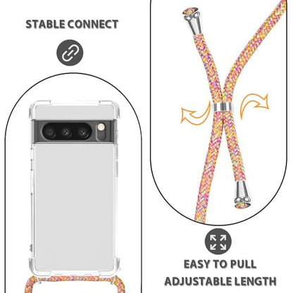 for Google Pixel 8 Pro Phone Case Clear Adjustable Shoulder Neck Lanyard Crossbody Cover Women Girls Soft TPU Slim Shockproof Protective Hanging Strap Mobile Case for Pixel 8 Pro - Rainbow - size: Google Pixel 8 Pro