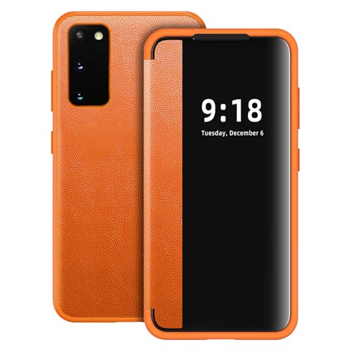 Flip Case for Samsung Galaxy S20 Case S View, Frosted Translucent Window Clear View Folio Protective Phone Case, 360 Degree Full Body Shockproof Flip Cover Case for Samsung S20 5G (Orange) - color: Orange, size: S20