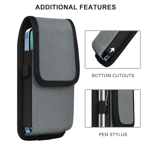 ykooe Cell Phone Pouch Nylon Belt Holster Case Compatible with iPhone 17 Pro Max, Galaxy S25/S24/S23/S22 Ultra A16 A15 A14 A13, Moto G Stylus/Power/Play, Pixel 8/7 Pro, Light Gray - XXL - color: Light Gray, size: XXL