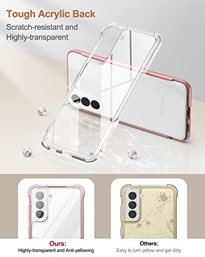 SURITCH for Samsung Galaxy S21 FE Clear Case 6.4" (Only), [Built-in Screen Protector] Full Body Protective Hard Shell+Soft TPU Phone Case for Samsung S21 FE -(Rose Gold Edge) - color: Rose Gold Edge