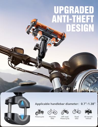 JOYROOM Motorcycle Phone Mount Holder with Dual Vibration Dampener - color: Orange