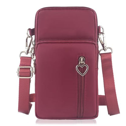 Small Crossbody Bag for Women - Mini Phone Purses with Crossbody Strap and Wallet - Nylon Arm Bag - color: A-wine Red