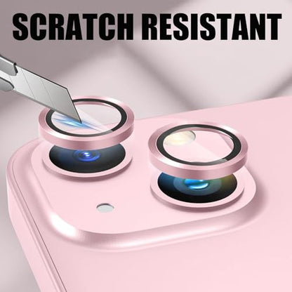 2 Pack Camera Lens Protector for iPhone 14/14 Plus/iPhone 15/15 Plus,9H Tempered Glass Scratch Resistant Metal Ring Camera Cover Accessories,Pink - color: Pink
