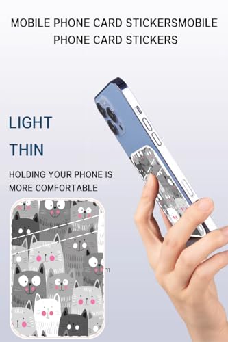 Dual Pocket Leather Phone Wallet Adhesive Stick On, Cute Card Holder, Credit Card Holder for Phone Case, Grey Cute Cats - color: Grey Cute Cats