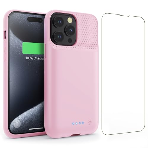 Battery Case for iPhone 15Pro Max, Upgrade 8600mah Portable Slim Battery Charging Case, 15W Fast Charging Rechargeable Protective Extended Charger Cover for iPhone 15 Pro Max (6.7 inch)-Pink - color: Pink