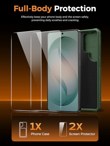 Vihibii for Samsung Galaxy S26 Ultra Case with 2X Screen Protector, Green | Card Holder (4 Cards), 9H Hardness, RFID Blocking, Slide Camera Cover, Military-Grade Drop Protection Wallet Case, Green - color: Green-SP