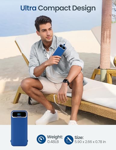 aonidi Portable Charger 12000mAh with Built-in Cables&AC Wall Plug, Navy - color: Navy