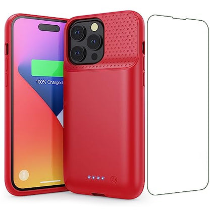 Battery Case for iPhone 14 Pro Max,14 Plus and 13 pro Max, Real 8600mAh Rechargeable Smart Extended Charging Case, Ultra-Slim Portable Protective Battery Pack (6.7 inch) Red - color: Red