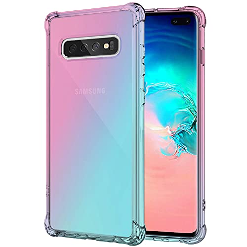 KIOMY Galaxy S10 Case Clear Cute Gradient Pink Shockproof Bumper Protective Cell Phone Back Cover for Samsung Galaxy S10 TPU Slim Fit Flexible Colorful Girls Women with 4 Corners Design (Pink/Green) - color: Pink/Blue