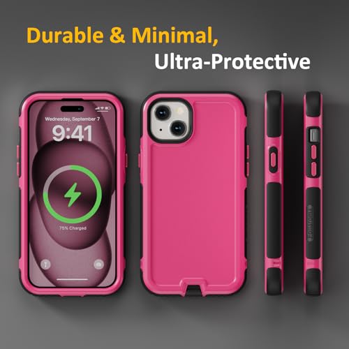 Follaroma Magnetic for iPhone 15 Case, Heavy Duty Phone Cases,Hot Pink,6.1" | Compatible with MagSafe, Heavy Duty Shockproof,Military-Grade Anti-Drop Protective,Dual Layer Magnetic Protection Phone Cover - color: Hot Pink, size: iPhone 15 6.1''