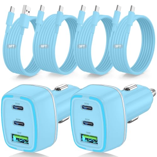 75W USB C Car Charger, 3-Port Super Fast Charging Cigarette Lighte - color: Blue