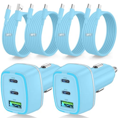 75W USB C Car Charger, 3-Port Super Fast Charging Cigarette Lighte - color: Blue