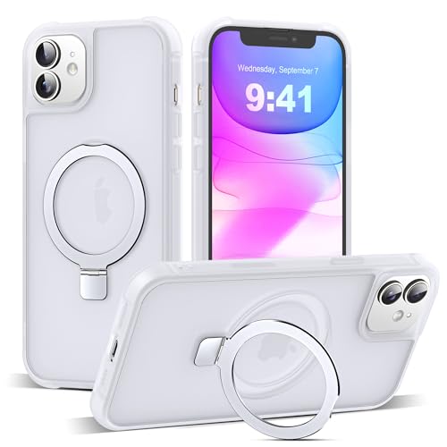 SKYLMW Compatible with iPhone 11 Case with Stand,Translucent | iPhone 11 Phone Case 6.1",Magnetic Ring Stand,Compatible with MagSafe,Military-Grade Protection,Great Grip Feeling - color: Translucent, size: Iphone 11
