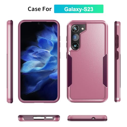 for Samsung Galaxy S23 Case with HD Screen Protector, Dual Layer Military Grade Drop Tested, Heavy Duty Rugged Shockproof Non-Slip Outdoor Protective Cover, Pink - color: Pink