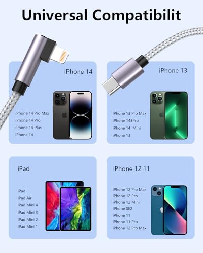 Extra Long USB C to Lightning Charger Cable 16FT/5M [Apple MFi Certified] Extra Long iPhone Cable Apple Charger Cable Nylon Braided 2.4A USB Lightning Cable for iPhone 14 13 12 11 Pro X XS Max XR - color: Grey