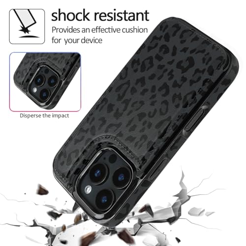 Compatible with iPhone 16 Pro Wallet Case with Card Holder, Back Flip Folio PU Leather Kickstand Card Slots Case for Women Girls, Double Magnetic Clasp Cover 6.3" (Black Leopard) - color: Black Leopard, size: iPhone 16 Pro 6.3 inch