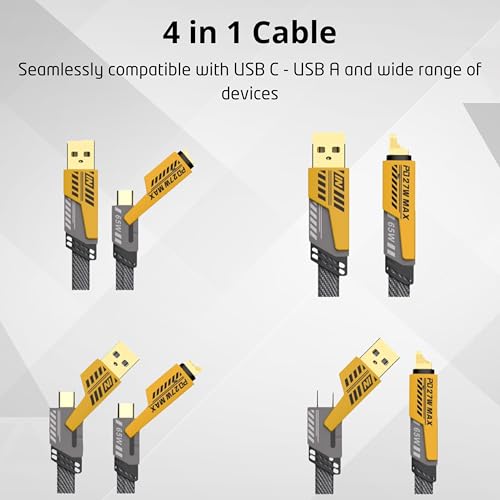 4-in-1 USB C Cable 6FT 60W Fast Charging Cord Multiple Ports Charger Adapter with USB C/USB A Port, Compatible with iPhone16/15/14/13/12/Pro/Samsung, Multi Charging Cable