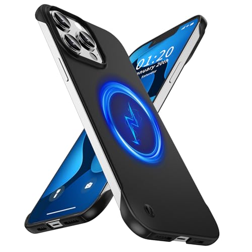 GRECAZO Magnetic Frosted Frameless Case for iPhone 13 Pro Max, Black | Compatible with MagSafe, Metallic Finish, Hard PC Cover, Ultra Thin Lightweight Minimalist Borderless, Slim Fit, 6.7-Inch - color: Black, size: iPhone 13 Pro Max