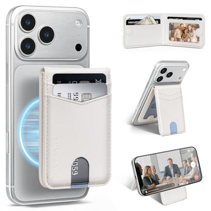 SkyEagle RFID Blocking MagSafe Wallet Stand with Card Holder,5 Card Slots & ID Window,PU Leather Magnetic Phone Adjustable Kickstand for iPhone 12/13/14/15/16/17 Pro Max & Air Plus Series,White - color: White, style: Stand Wallet