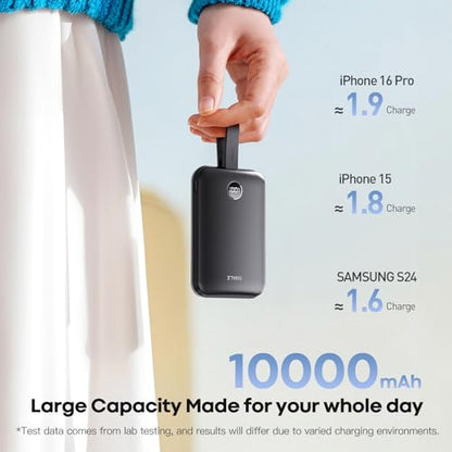 iWALK Magnetic Power Bank 10000mAh, 30W Wireless Portable Charger with Fast Charging USB-C Cable,Qi2 Certified 15W Battery Pack with LED Display for iPhone 17/16/16 Pro/15/14/13 Series, Samsung Galaxy - color: Black