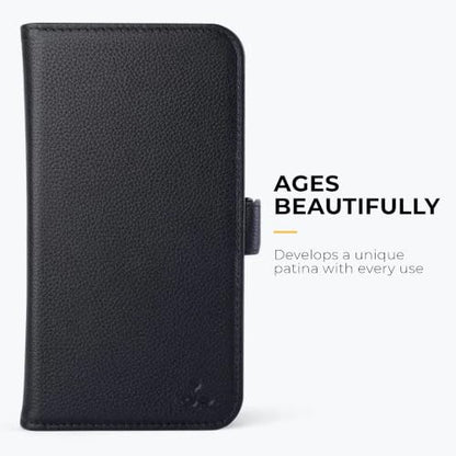 Snakehive Genuine Leather Wallet Case for Pixel 10/10 Pro – Flip Cover with Card Slots & Stand (Dappled Black) - color: Dappled Black