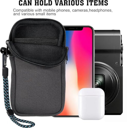 Pwsap Phone Sock, Universal Shock & Impact Resistant Neoprene Pouch with Carabiner and Lanyard Strap Sleeve Case for Hiking & Travelling Phone Bag Fits Phones up to 7 Inches, Gray, M - color: Gray, size: M
