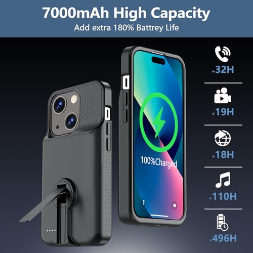 GIN FOXI Battery Case for iPhone 15/15 Pro, Rechargeable Charging Case with Stand 7000mAh Ultra-Slim Anti-Fall Protection Extended Battery Pack Juice Box for iPhone 15/15 Pro 6.1" Black - size: for 15/15 Pro