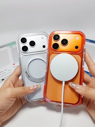 for iPhone 17 Case Clear Magnetic Phone Cases with 360°Stand,[Fit for MagSafe] Acrylic Transparent Case,Anti-Yellowing Rugged Shockproof Protective Cell Cover,6.3" Silver - color: Silver