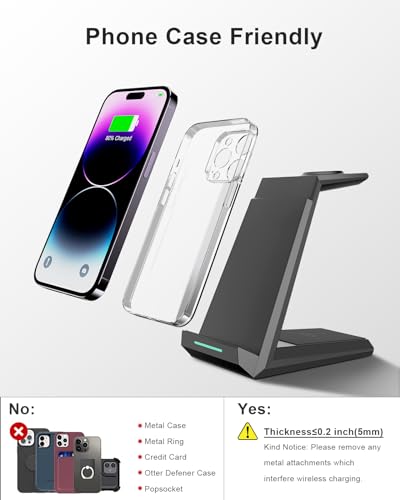 Wireless Charging Station for iPhone - ADADPU 3 in 1 Charger Stand for iPhone 18 Pro Max 17 16 15 14 13 12 11 Pro Max XR 8 Plus, for Apple Watch 8/7/SE/6/5/4/3/2, AirPods Pro/3/2, 20W Adapter Included