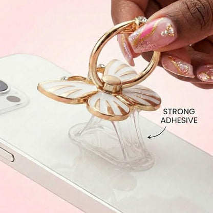 NXVX Butterfly Phone Ring Holder, White 360° Finger Grip & Kickstand - color: Golden Butterfly White