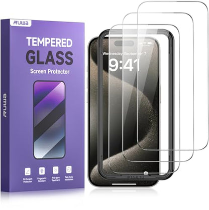 Screen Protector for iPhone 15 Pro Max, 3-Pack 6.7 Inch Tempered Glass Film | Ultra HD, 9H Hardness, Anti-Scratch Protection, Anti-Fingerprint, Case Friendly, Easy Install, Bubble-Free, Easy Install - size: for iPhone 15 Pro Max-6.7 inch 3-Pack