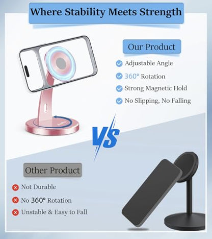 Aoviho Magnetic Phone Stand for Desk, 360° Rotating Phone Holder,Rose Gold - color: Rose Gold