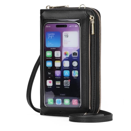 GOIACII Phone Purse Crossbody Bags for Women Small Travel Wallet Touch Screen RFID Blocking - color: A01 Black