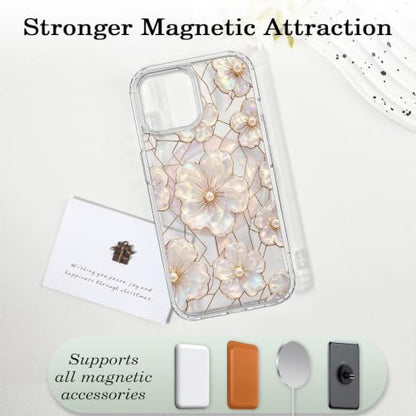 for iPhone 13 Mini 5.4" Magnetic Case【Compatible with MagSafe】 Aesthetic Oil Painting Stained Glass Flower Design, Slim Fit Hard PC Back Shockproof Cute Clear Phone Cover, Light Pink - color: Light Pink, size: iPhone 13 Mini