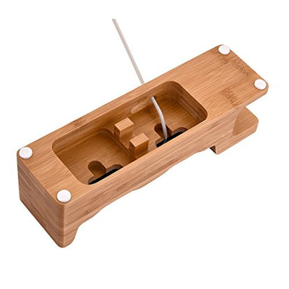 MOOZO Bamboo Wood Desktop Charging Dock Station Charger Holder Cradle Stand Compatible iPhone 16 15 14 13 12 11 Pro Max Apple Watch 2 3 4 / iWatch Samsung Galaxy S8 S7 S6 Edge Plus LG HTC Smartphones - color: 3 in 1 Charger Stand