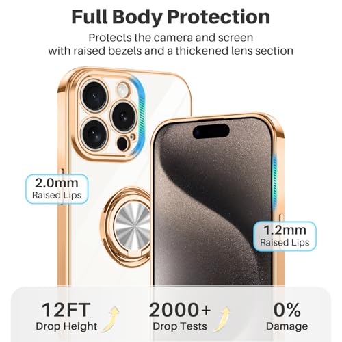 Dinick White for iPhone 15 Pro Case with Ring Holder Kickstand - color: White, size: 6.1'' iPhone 15 Pro