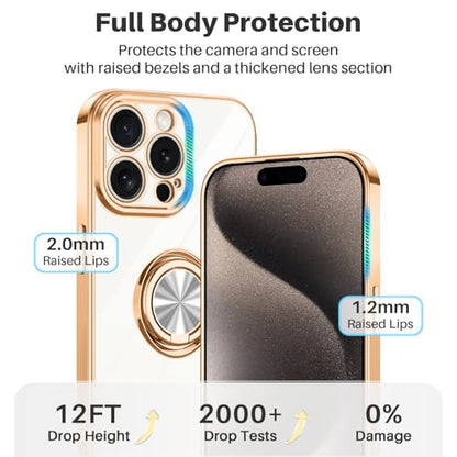 Dinick White for iPhone 15 Pro Case with Ring Holder Kickstand - color: White, size: 6.1'' iPhone 15 Pro