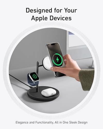 Anker MagSafe Charger, MagGo 3-in-1 Qi2 15W Wireless Charging Station - color: Black