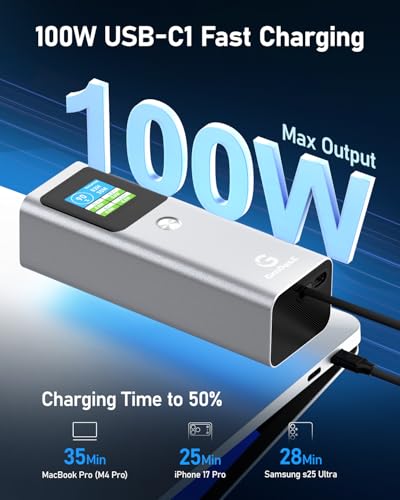 20000mAh Laptop Power Bank 100W with Built-in USB C Cable, Portable Charger Fast Charging, 100W PD Input, External Battery Pack for MacBook Pro/Air, iPhone 17/16/15, iPad, Galaxy S26/S25, Silver Gray - color: Silver Gray-2w