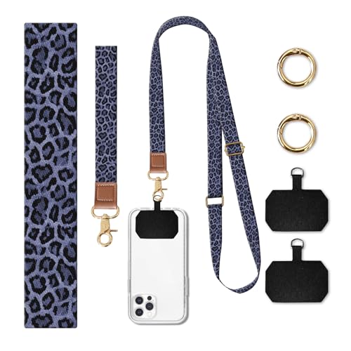 Phone Lanyard Crossbody Wrist Strap, Cute Cell Phone Lanyards for around the Neck Wristlet Wrist Strap - color: Luxury Purple Leopard
