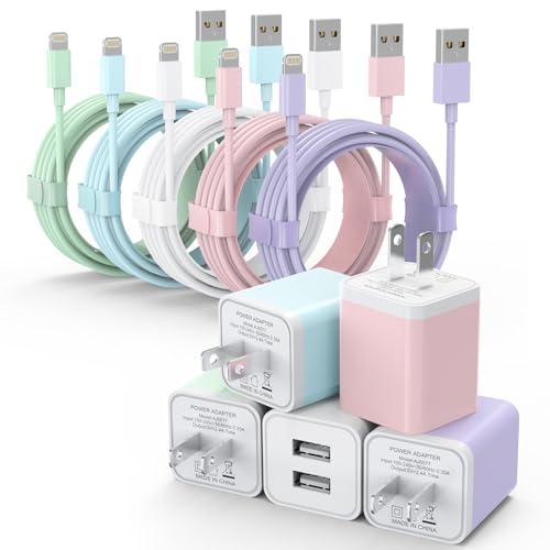 5Pack iPhone Charger Dual Port USB Wall Charger with 6FT Lightning Cable