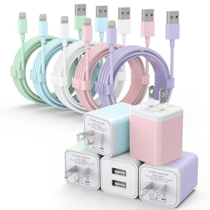 5Pack iPhone Charger Dual Port USB Wall Charger with 6FT Lightning Cable