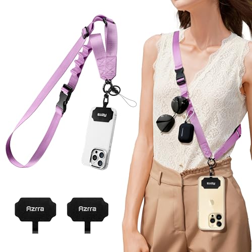 Azrra Phone Lanyard Crossbody, Phone Strap Crossbody with 2 Tether Tabs - color: Purple